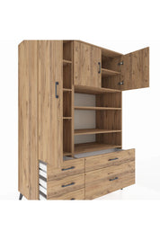 Kronos Dolap 9 Raflı 5 Çekmeceli 3 Kapaklı 132x59x195 Çam-Çam/Çam