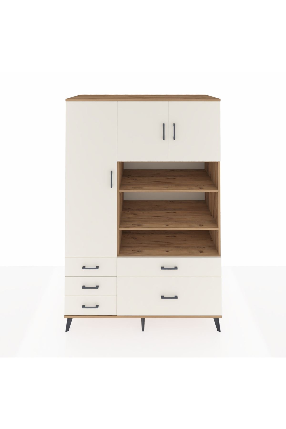 Kronos Dolap 9 Raflı 5 Çekmeceli 3 Kapaklı 132x59x195 Çam-Aytaşı/Aytaşı