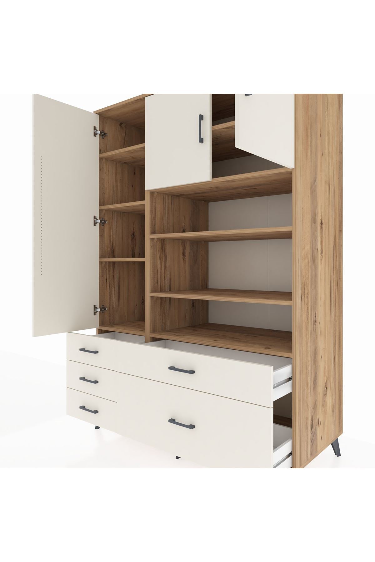 Kronos Dolap 9 Raflı 5 Çekmeceli 3 Kapaklı 132x59x195 Çam-Aytaşı/Aytaşı