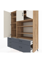 Kronos Dolap 9 Raflı 5 Çekmeceli 3 Kapaklı 132x59x195 Çam-Aytaşı/Antrasit