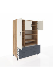 Kronos Dolap 9 Raflı 5 Çekmeceli 3 Kapaklı 132x59x195 Çam-Aytaşı/Antrasit