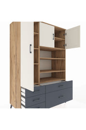 Kronos Dolap 9 Raflı 5 Çekmeceli 3 Kapaklı 132x59x195 Çam-Aytaşı/Antrasit