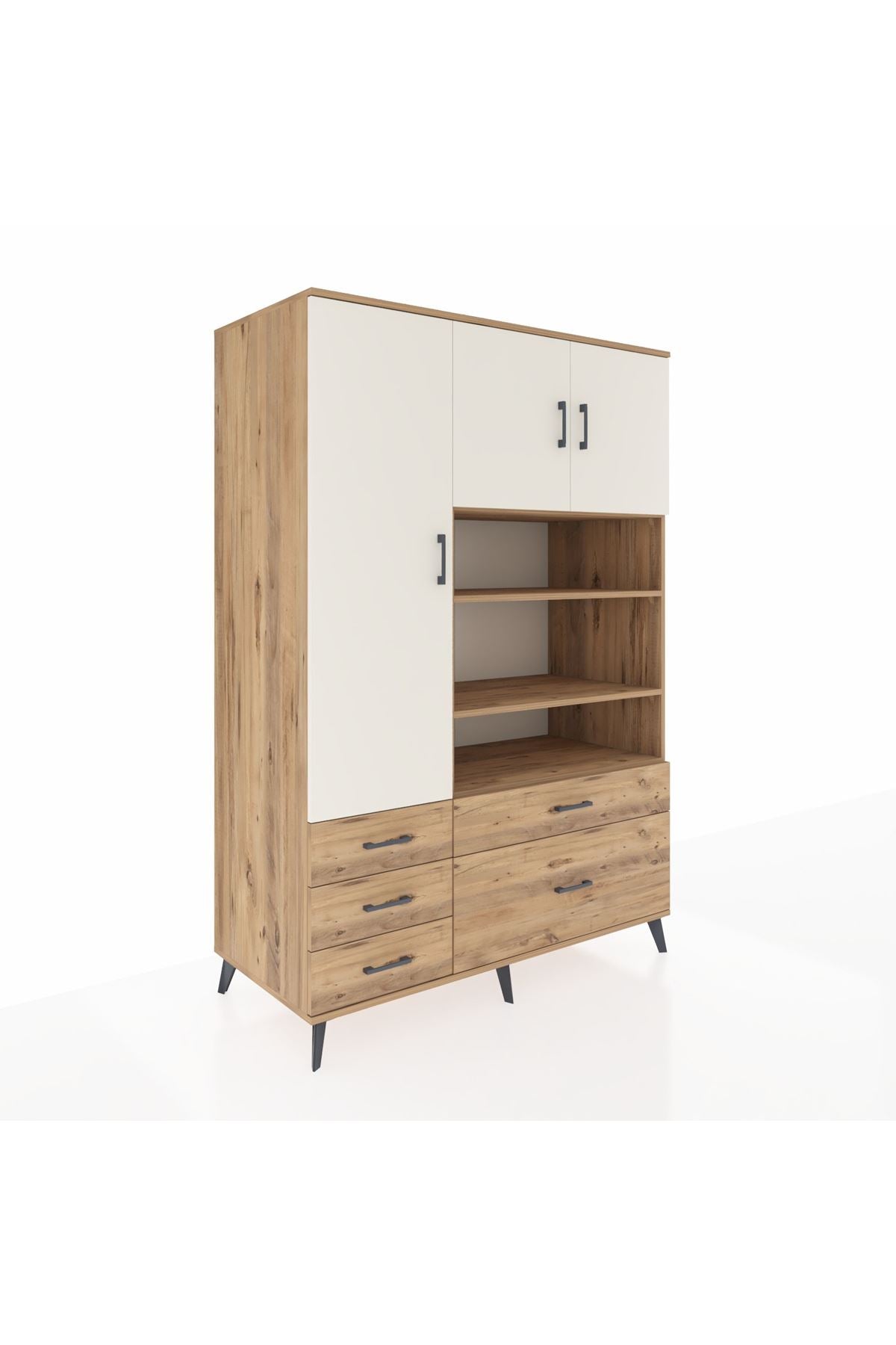 Kronos Dolap 9 Raflı 5 Çekmeceli 3 Kapaklı 132x59x195 Çam-Aytaşı/Çam