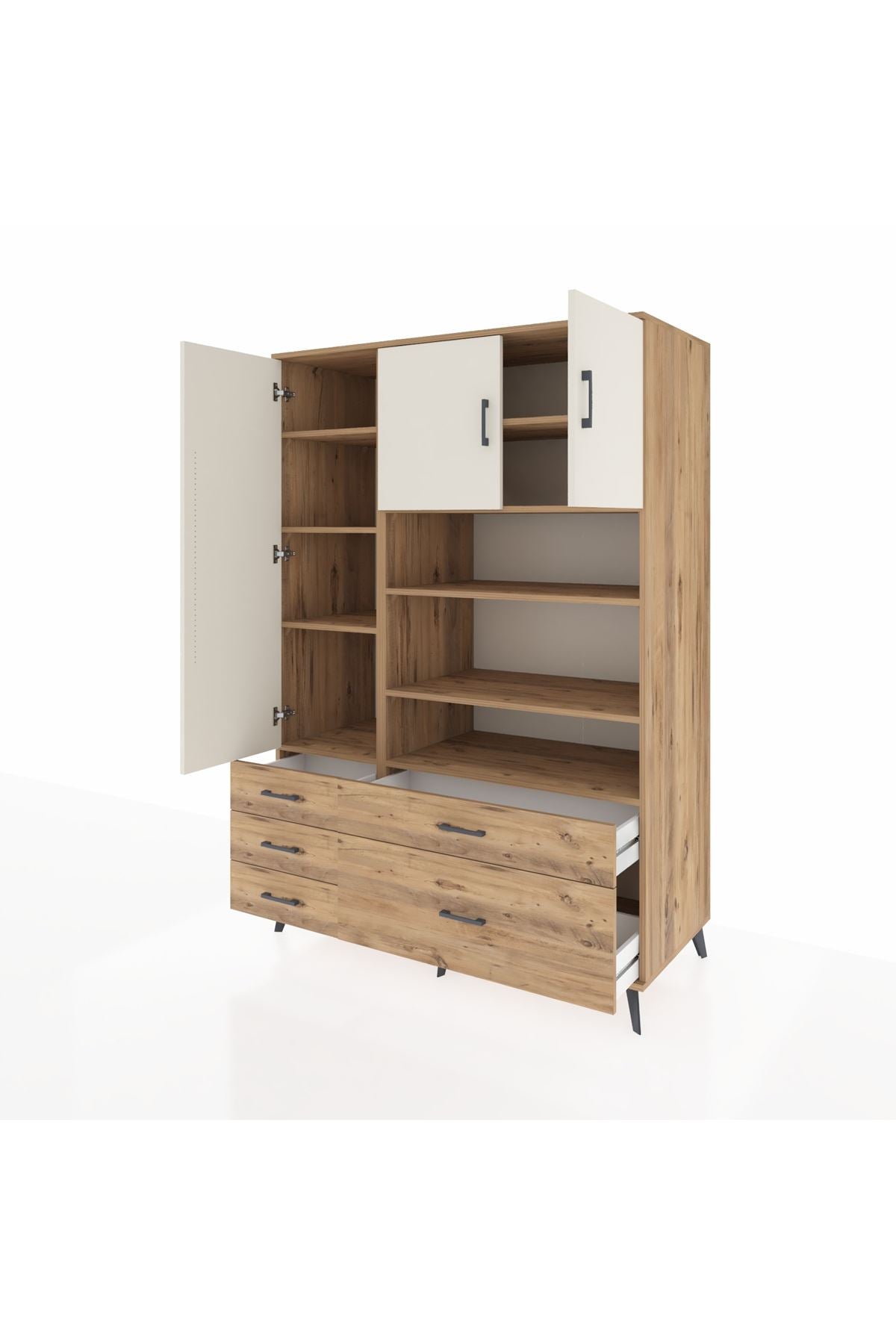 Kronos Dolap 9 Raflı 5 Çekmeceli 3 Kapaklı 132x59x195 Çam-Aytaşı/Çam