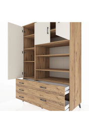 Kronos Dolap 9 Raflı 5 Çekmeceli 3 Kapaklı 132x59x195 Çam-Aytaşı/Çam