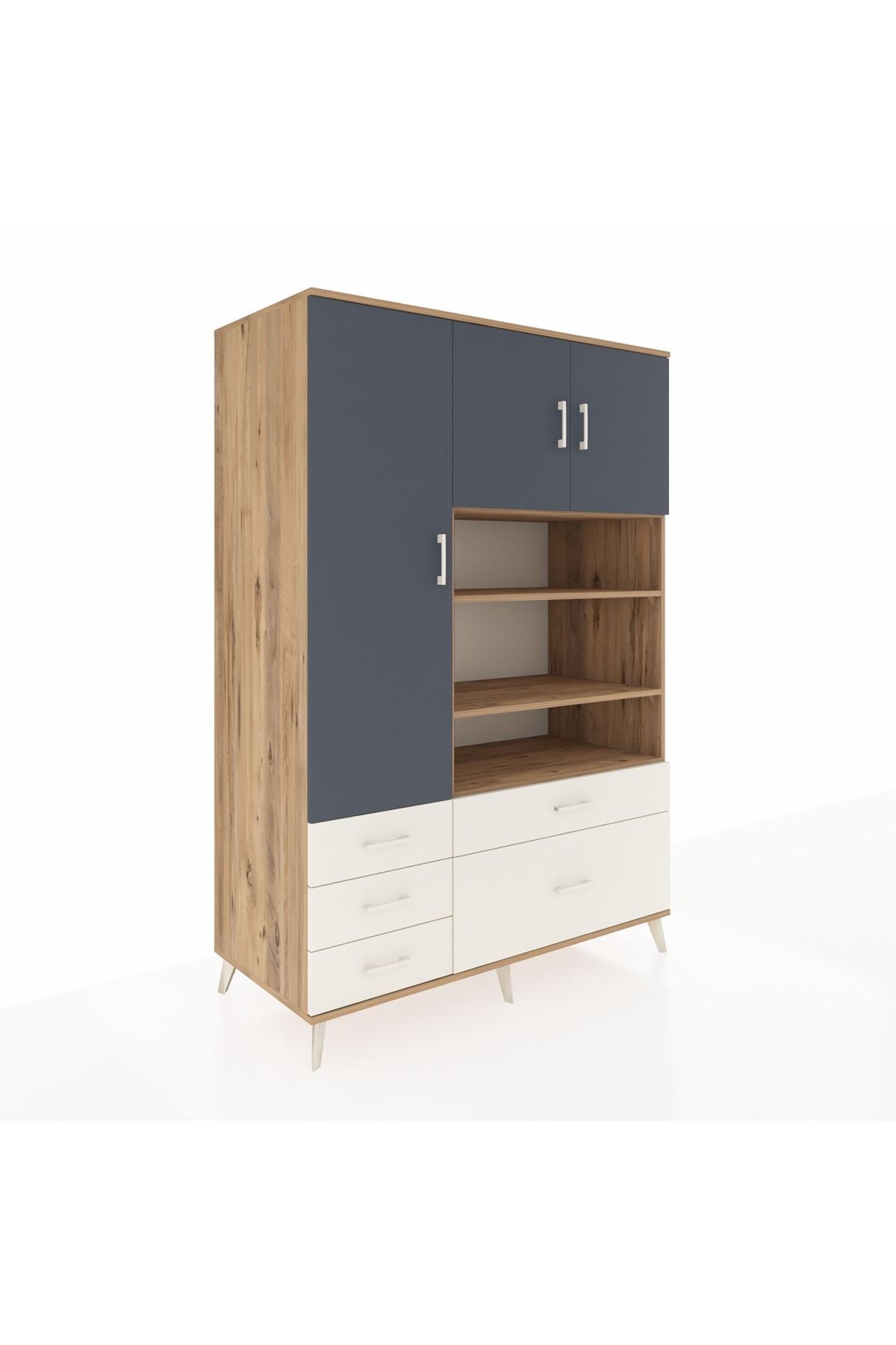 Kronos Dolap 9 Raflı 5 Çekmeceli 3 Kapaklı 132x59x195 Çam-Antrasit/Aytaşı