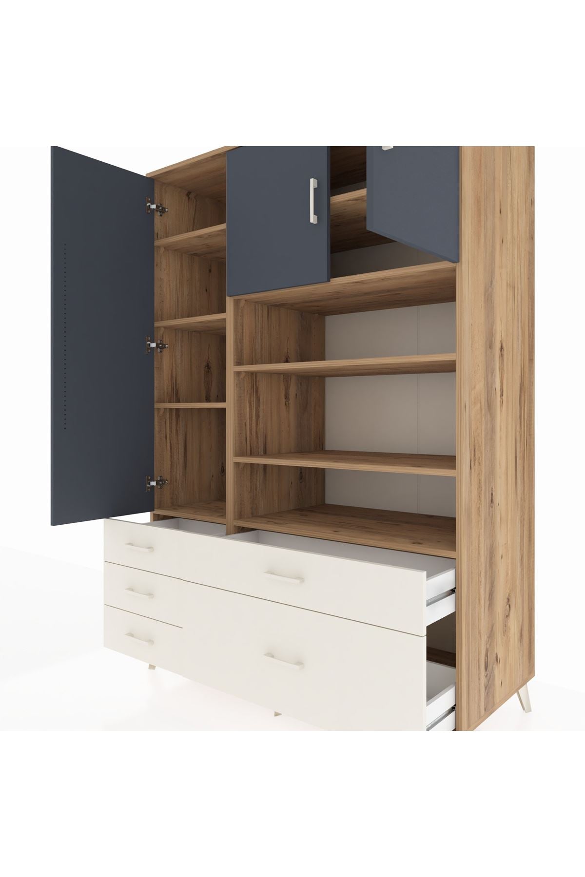 Kronos Dolap 9 Raflı 5 Çekmeceli 3 Kapaklı 132x59x195 Çam-Antrasit/Aytaşı