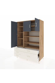 Kronos Dolap 9 Raflı 5 Çekmeceli 3 Kapaklı 132x59x195 Çam-Antrasit/Aytaşı