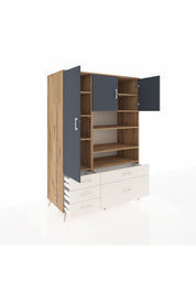 Kronos Dolap 9 Raflı 5 Çekmeceli 3 Kapaklı 132x59x195 Çam-Antrasit/Aytaşı