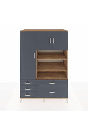 Kronos Dolap 9 Raflı 5 Çekmeceli 3 Kapaklı 132x59x195 Çam-Antrasit/Antrasit