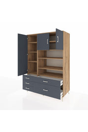 Kronos Dolap 9 Raflı 5 Çekmeceli 3 Kapaklı 132x59x195 Çam-Antrasit/Antrasit