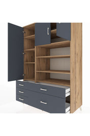 Kronos Dolap 9 Raflı 5 Çekmeceli 3 Kapaklı 132x59x195 Çam-Antrasit/Antrasit