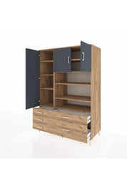 Kronos Dolap 9 Raflı 5 Çekmeceli 3 Kapaklı 132x59x195 Çam-Antrasit/Çam