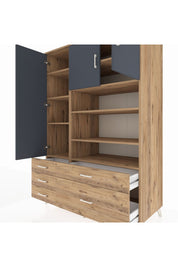 Kronos Dolap 9 Raflı 5 Çekmeceli 3 Kapaklı 132x59x195 Çam-Antrasit/Çam