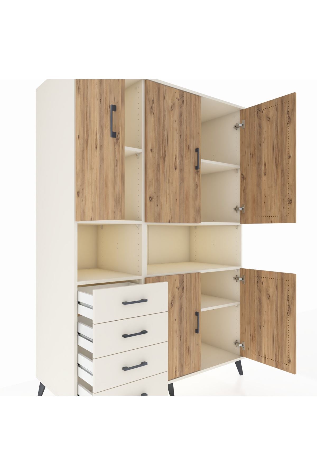 Kronos Dolap 7 Raflı 4 Çekmeceli 5 Kapaklı 132x59x195 Aytaşı-Çam/Aytaşı