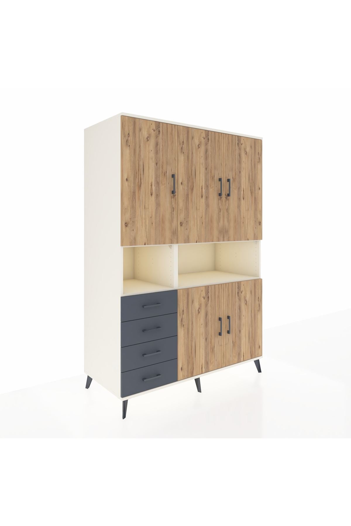 Kronos Dolap 7 Raflı 4 Çekmeceli 5 Kapaklı 132x59x195 Aytaşı-Çam/Antrasit