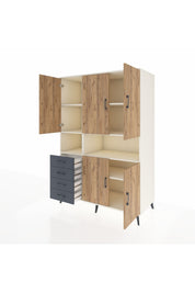 Kronos Dolap 7 Raflı 4 Çekmeceli 5 Kapaklı 132x59x195 Aytaşı-Çam/Antrasit