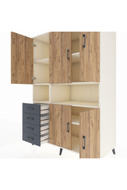 Kronos Dolap 7 Raflı 4 Çekmeceli 5 Kapaklı 132x59x195 Aytaşı-Çam/Antrasit