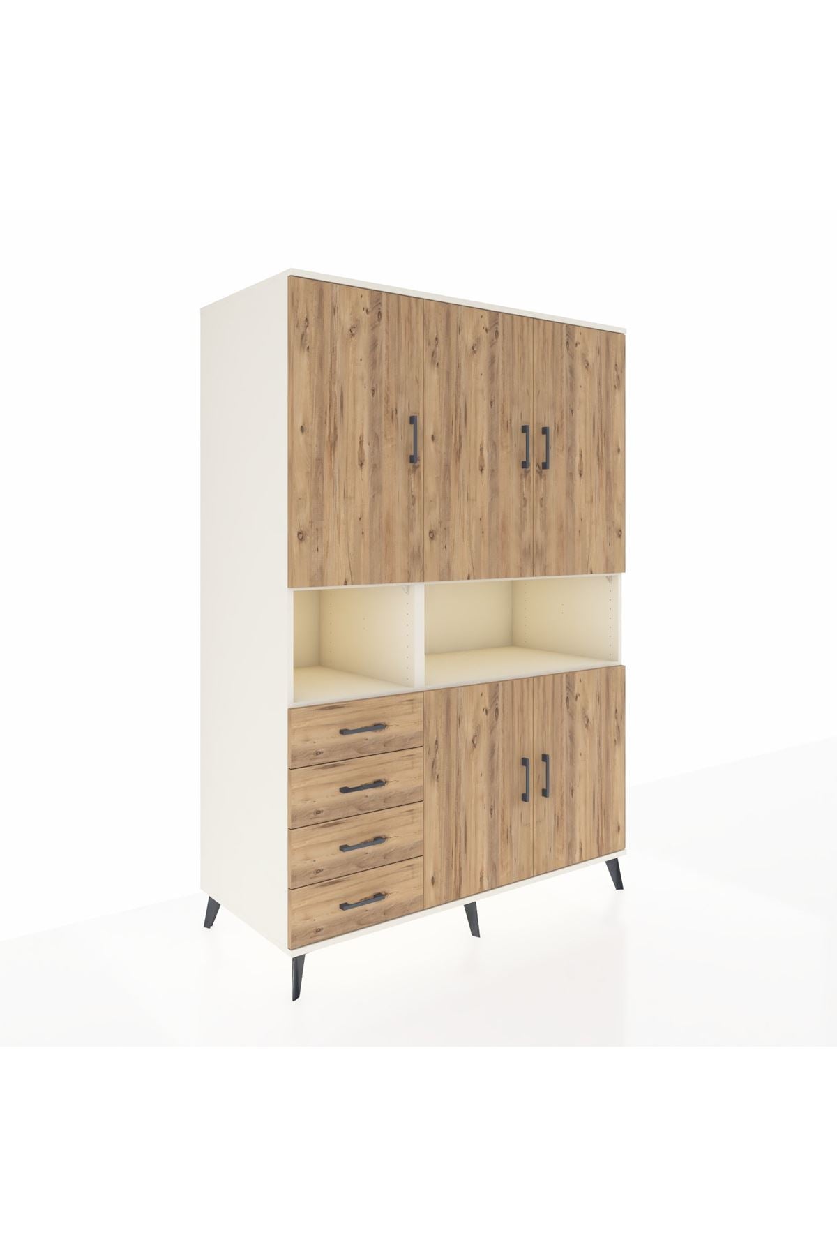 Kronos Dolap 7 Raflı 4 Çekmeceli 5 Kapaklı 132x59x195 Aytaşı-Çam/Çam