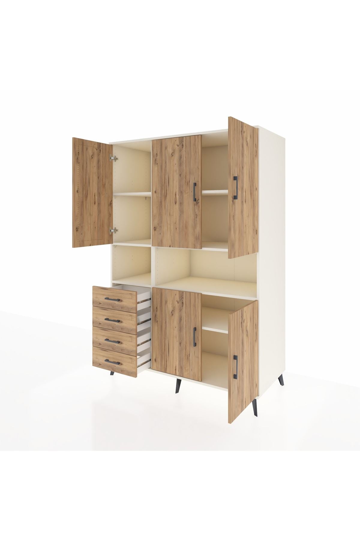 Kronos Dolap 7 Raflı 4 Çekmeceli 5 Kapaklı 132x59x195 Aytaşı-Çam/Çam