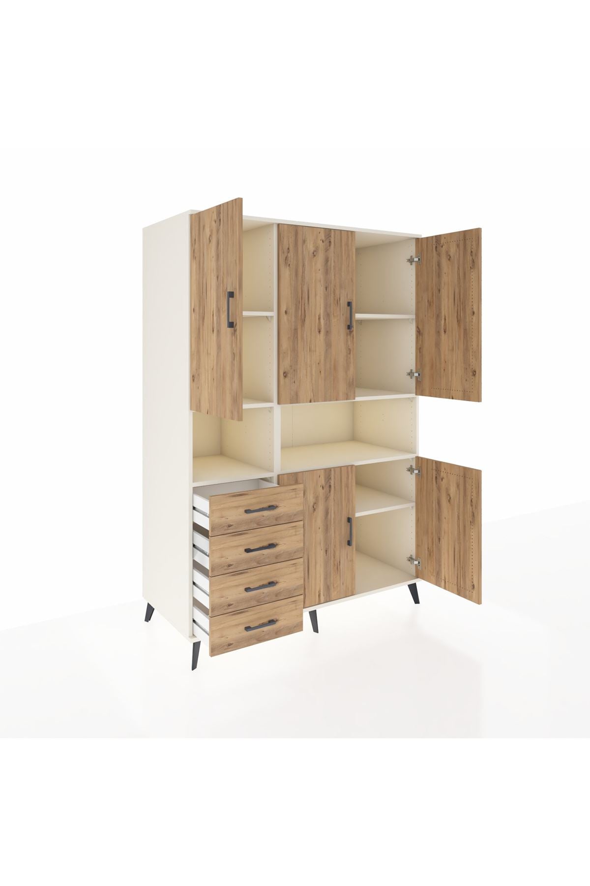 Kronos Dolap 7 Raflı 4 Çekmeceli 5 Kapaklı 132x59x195 Aytaşı-Çam/Çam