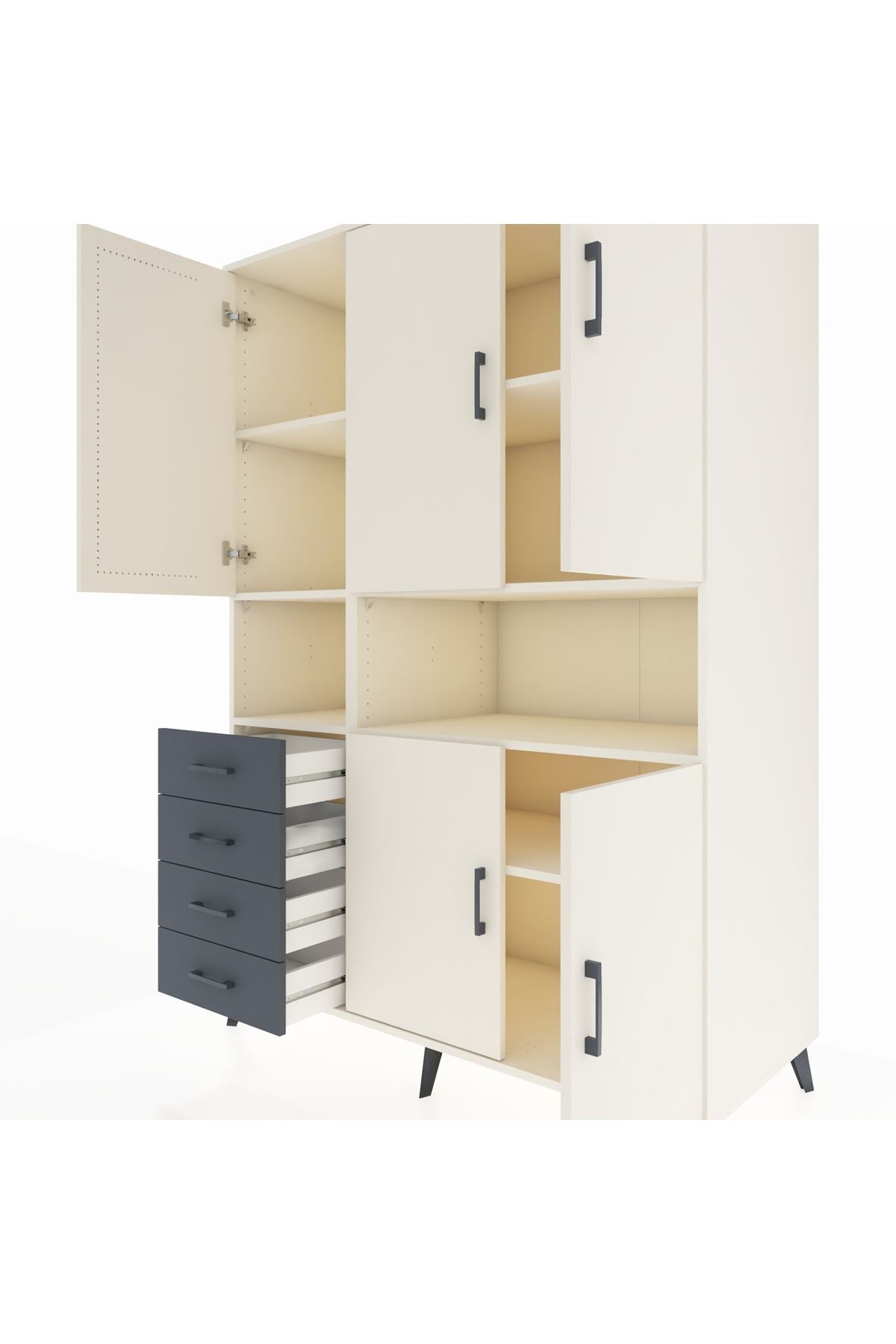 Kronos Dolap 7 Raflı 4 Çekmeceli 5 Kapaklı 132x59x195 Aytaşı-Aytaşı/Antrasit