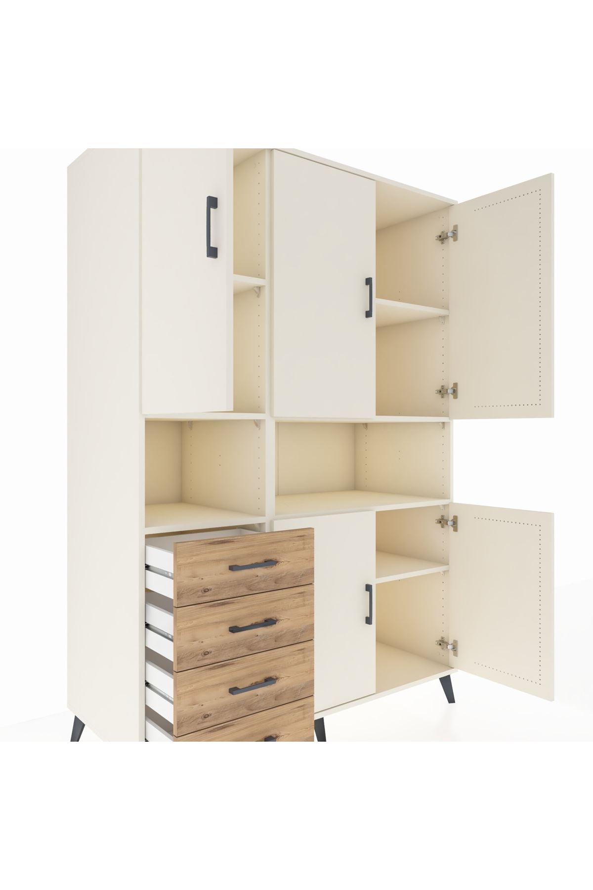 Kronos Dolap 7 Raflı 4 Çekmeceli 5 Kapaklı 132x59x195 Aytaşı-Aytaşı/Çam