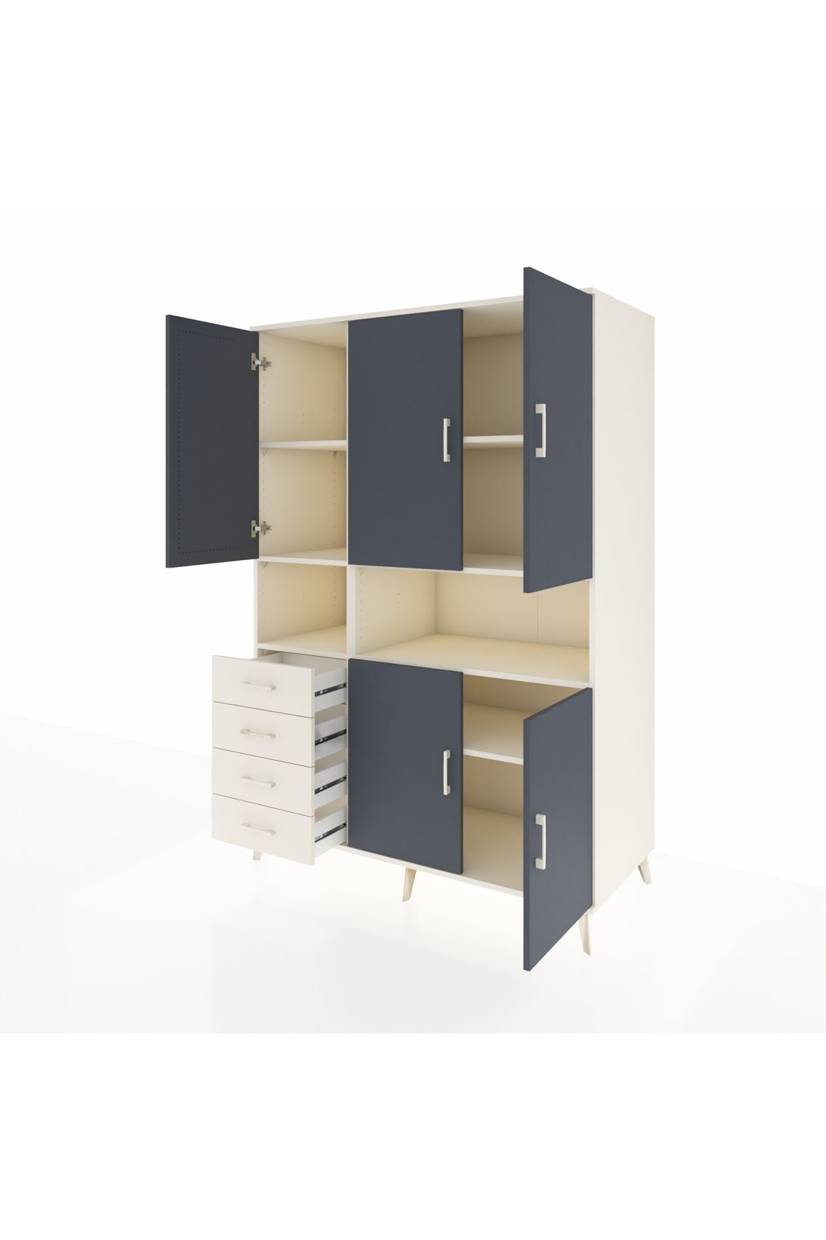 Kronos Dolap 7 Raflı 4 Çekmeceli 5 Kapaklı 132x59x195 Aytaşı-Antrasit/Aytaşı