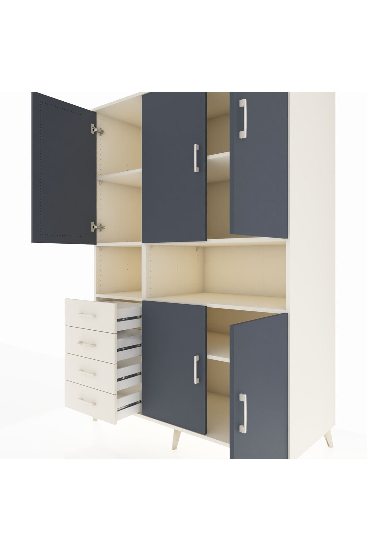 Kronos Dolap 7 Raflı 4 Çekmeceli 5 Kapaklı 132x59x195 Aytaşı-Antrasit/Aytaşı