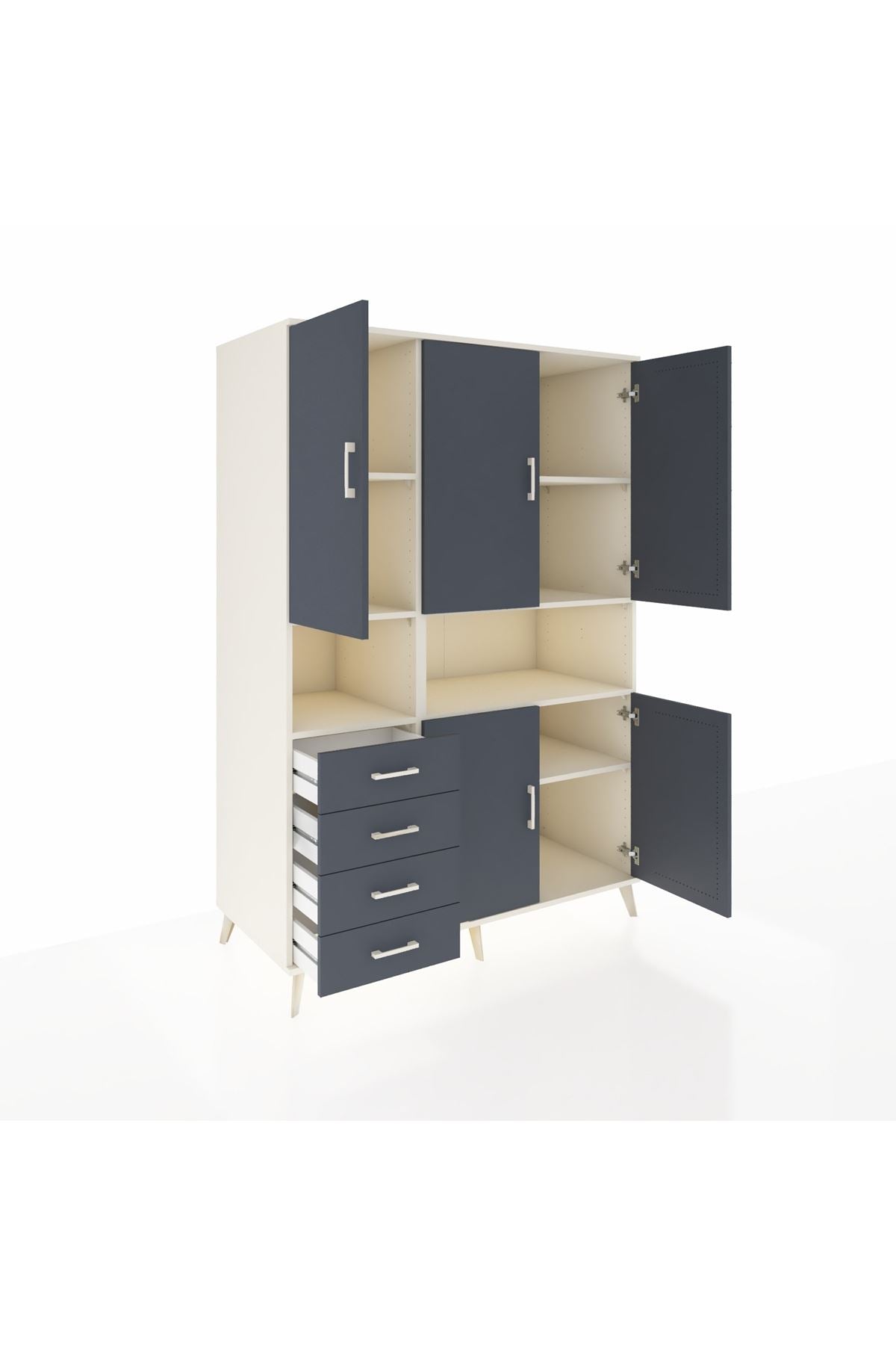 Kronos Dolap 7 Raflı 4 Çekmeceli 5 Kapaklı 132x59x195 Aytaşı-Antrasit/Antrasit