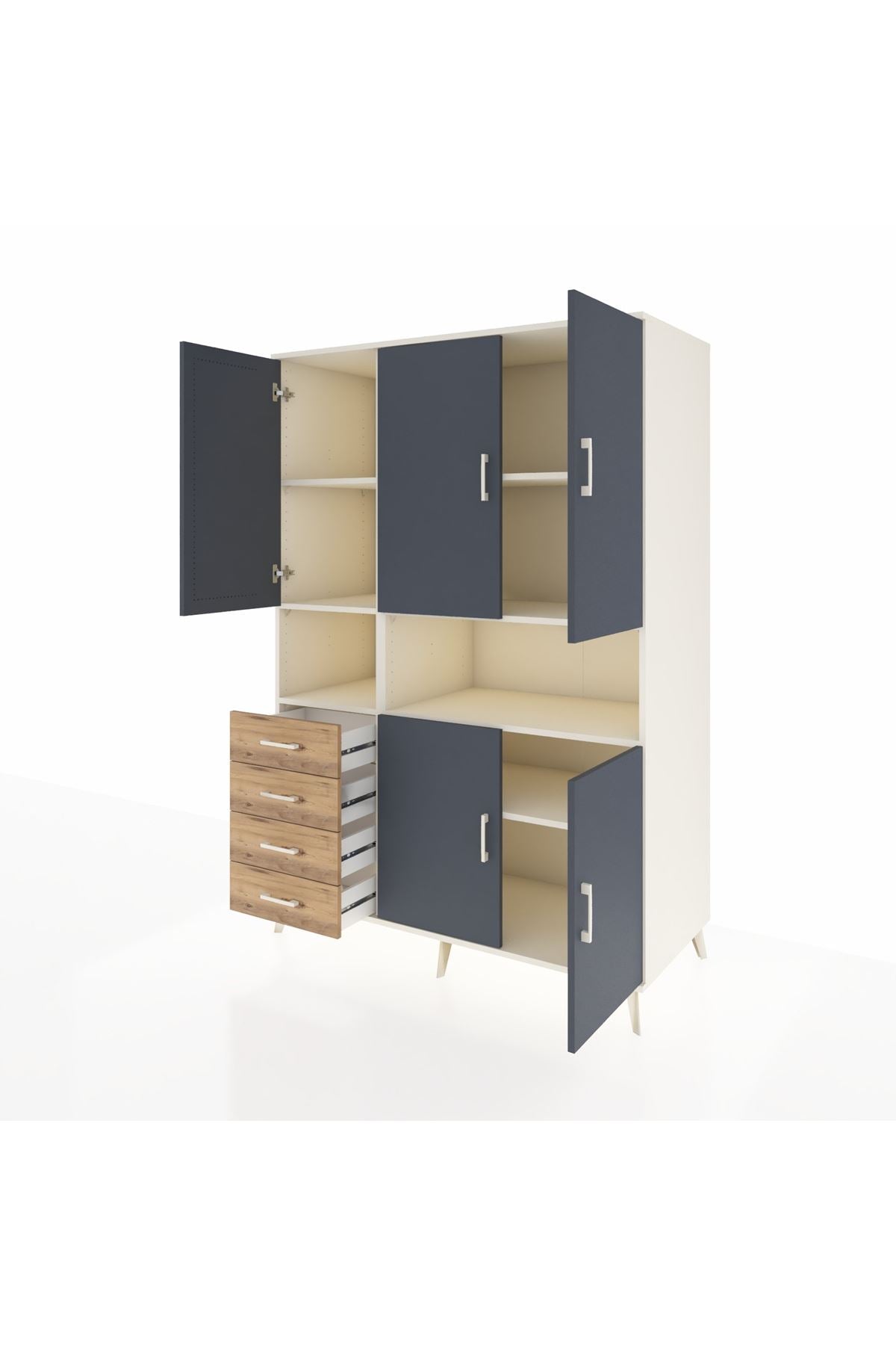 Kronos Dolap 7 Raflı 4 Çekmeceli 5 Kapaklı 132x59x195 Aytaşı-Antrasit/Çam