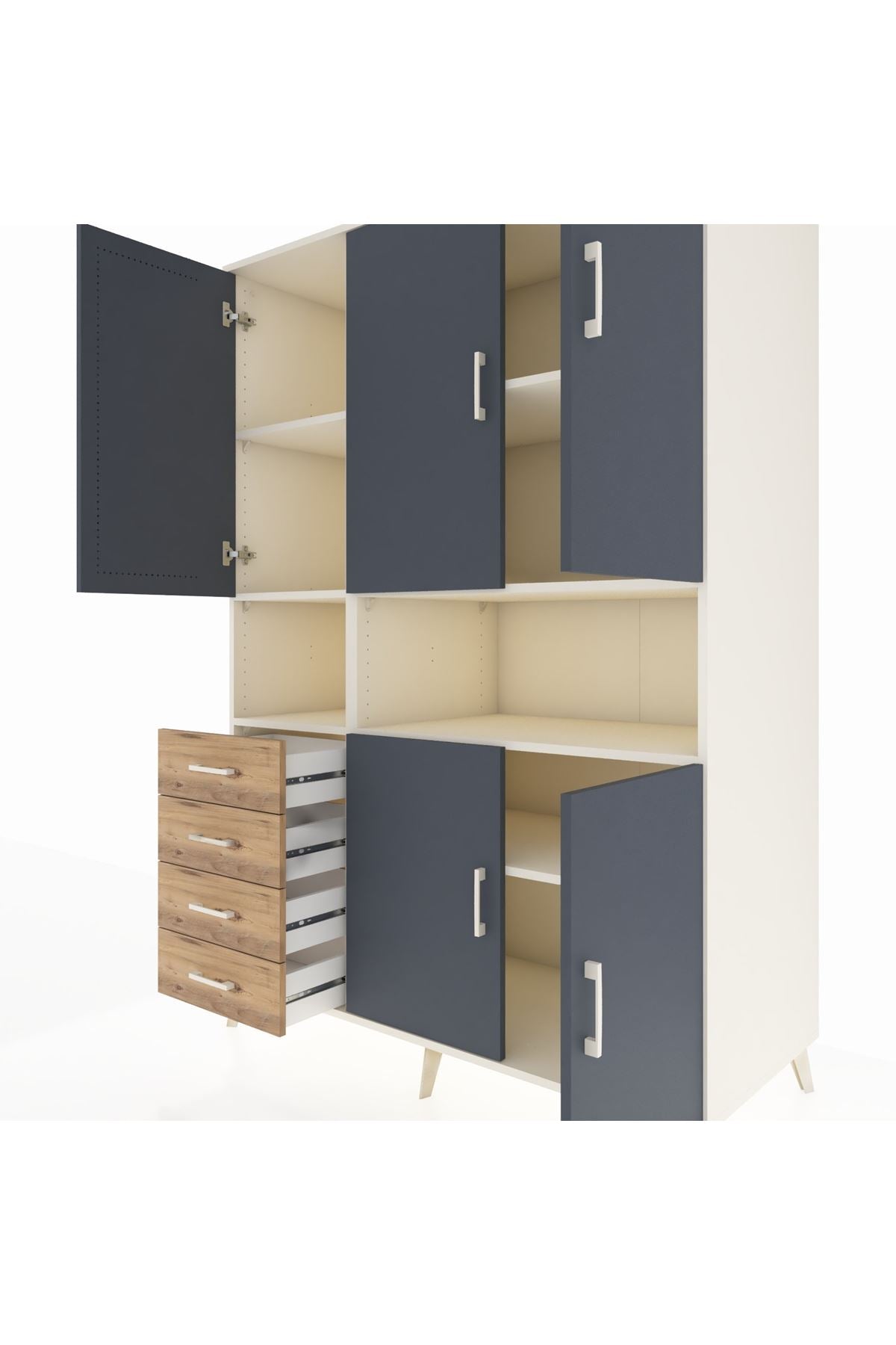 Kronos Dolap 7 Raflı 4 Çekmeceli 5 Kapaklı 132x59x195 Aytaşı-Antrasit/Çam