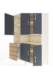 Kronos Dolap 7 Raflı 4 Çekmeceli 5 Kapaklı 132x59x195 Aytaşı-Antrasit/Çam