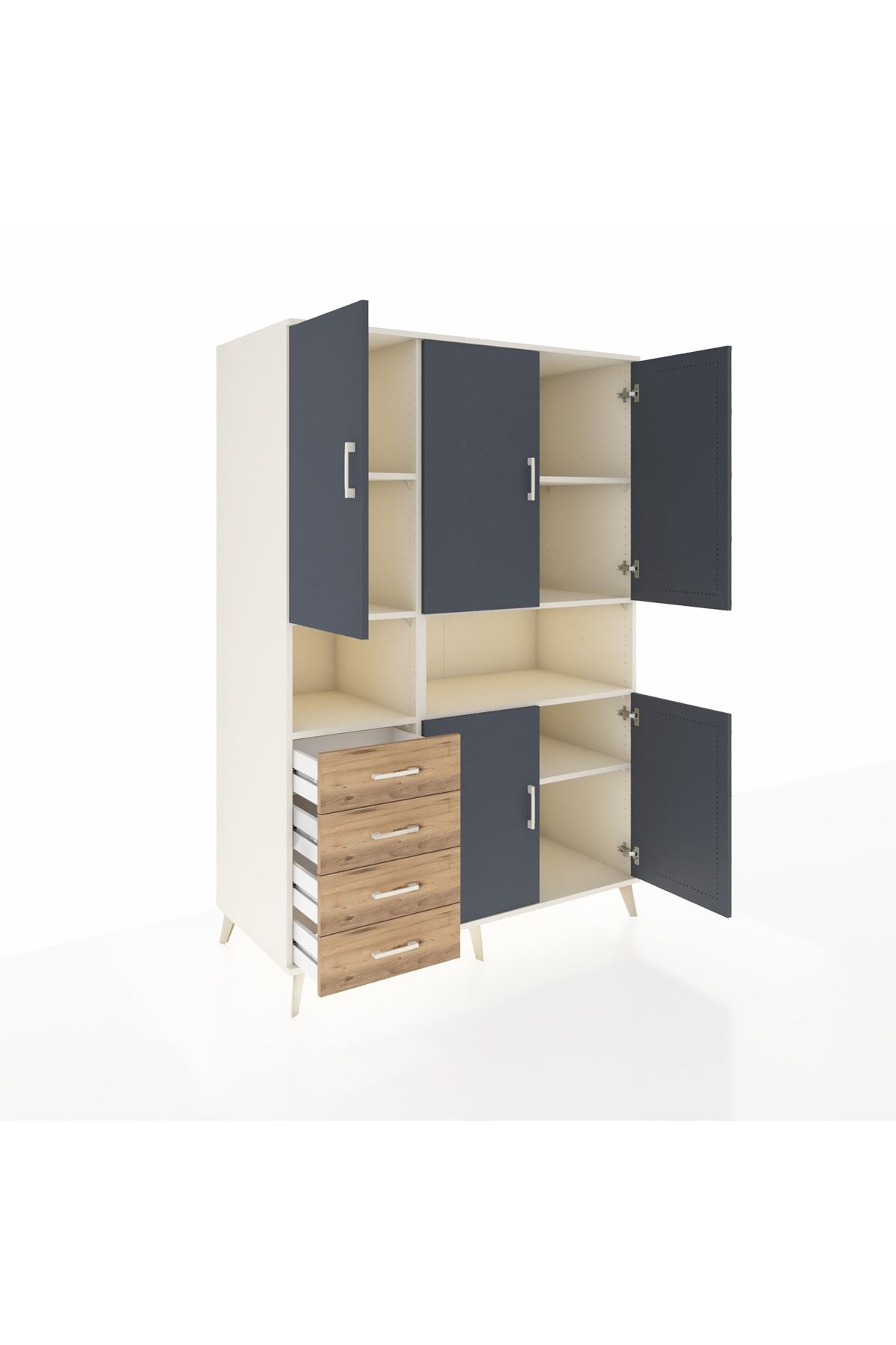 Kronos Dolap 7 Raflı 4 Çekmeceli 5 Kapaklı 132x59x195 Aytaşı-Antrasit/Çam