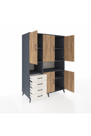 Kronos Dolap 7 Raflı 4 Çekmeceli 5 Kapaklı 132x59x195 Antrasit-Çam/Aytaşı