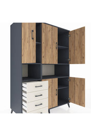 Kronos Dolap 7 Raflı 4 Çekmeceli 5 Kapaklı 132x59x195 Antrasit-Çam/Aytaşı