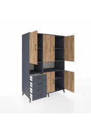 Kronos Dolap 7 Raflı 4 Çekmeceli 5 Kapaklı 132x59x195 Antrasit-Çam/Antrasit
