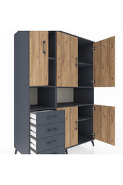 Kronos Dolap 7 Raflı 4 Çekmeceli 5 Kapaklı 132x59x195 Antrasit-Çam/Antrasit