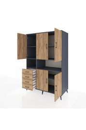 Kronos Dolap 7 Raflı 4 Çekmeceli 5 Kapaklı 132x59x195 Antrasit-Çam/Çam