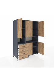 Kronos Dolap 7 Raflı 4 Çekmeceli 5 Kapaklı 132x59x195 Antrasit-Çam/Çam
