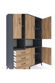 Kronos Dolap 7 Raflı 4 Çekmeceli 5 Kapaklı 132x59x195 Antrasit-Çam/Çam