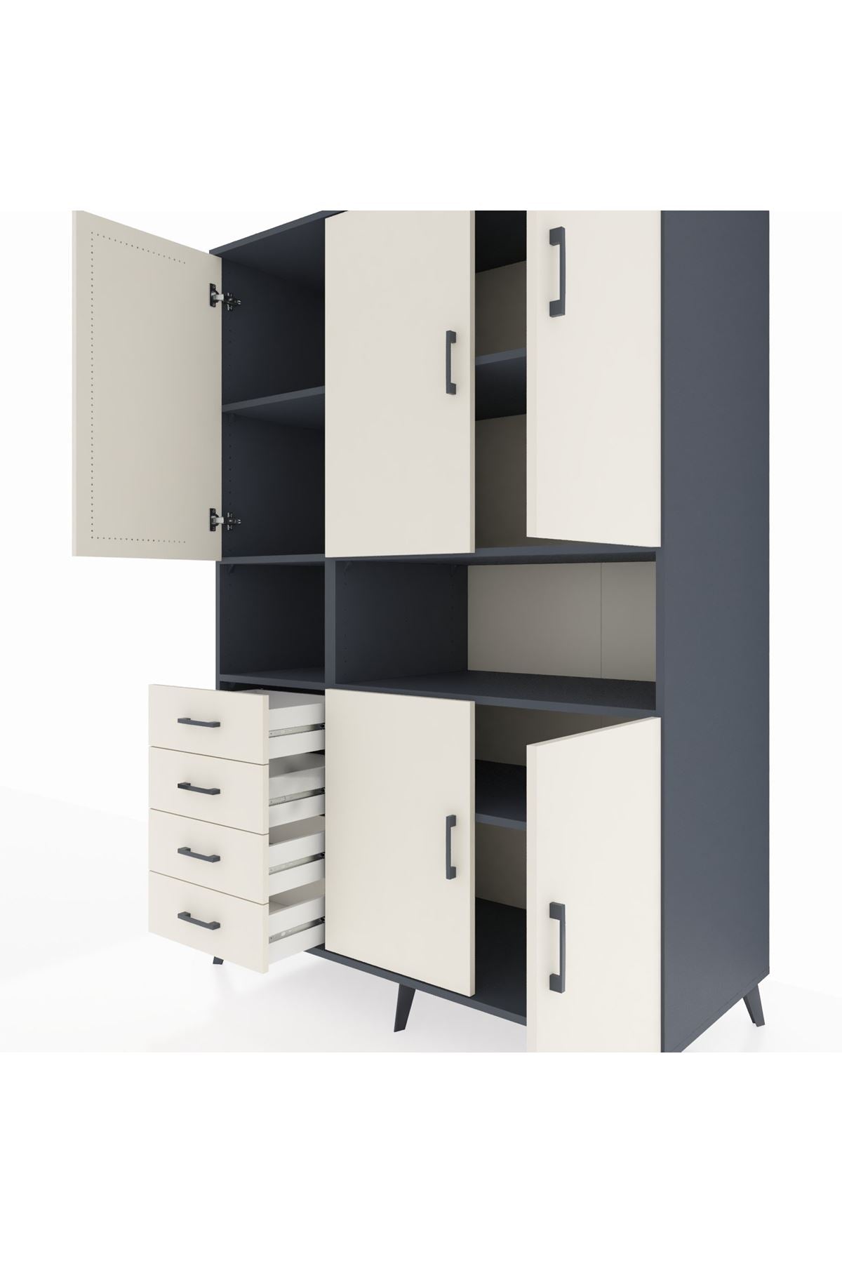 Kronos Dolap 7 Raflı 4 Çekmeceli 5 Kapaklı 132x59x195 Antrasit-Aytaşı/Aytaşı