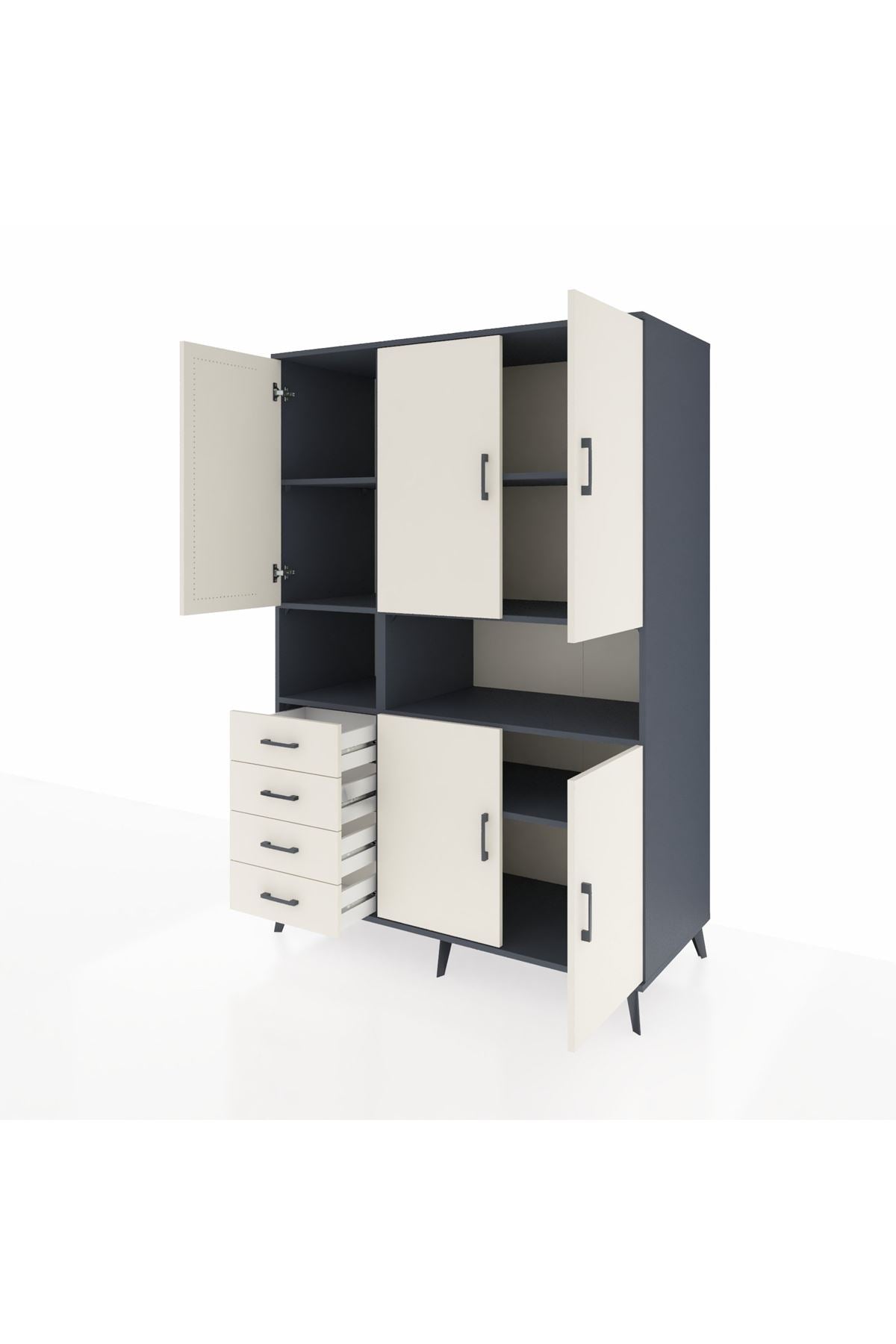 Kronos Dolap 7 Raflı 4 Çekmeceli 5 Kapaklı 132x59x195 Antrasit-Aytaşı/Aytaşı