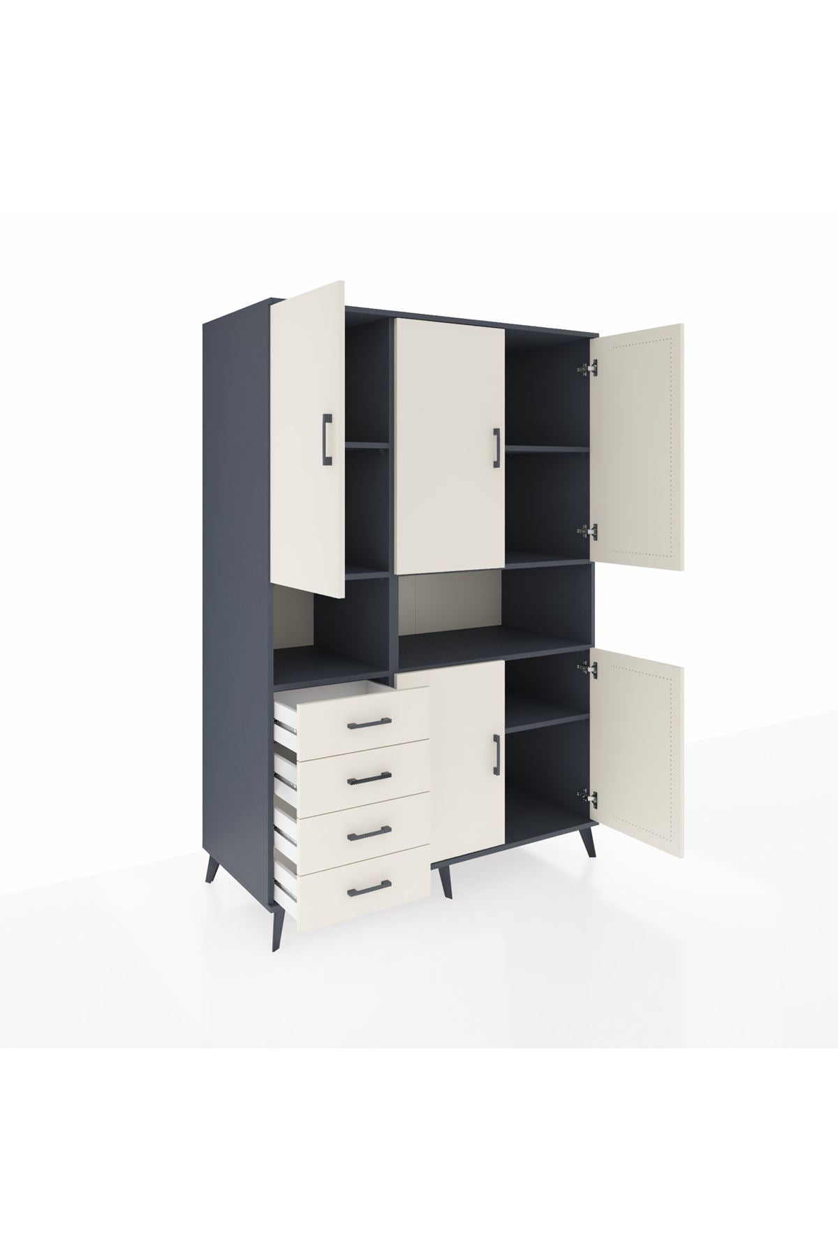 Kronos Dolap 7 Raflı 4 Çekmeceli 5 Kapaklı 132x59x195 Antrasit-Aytaşı/Aytaşı