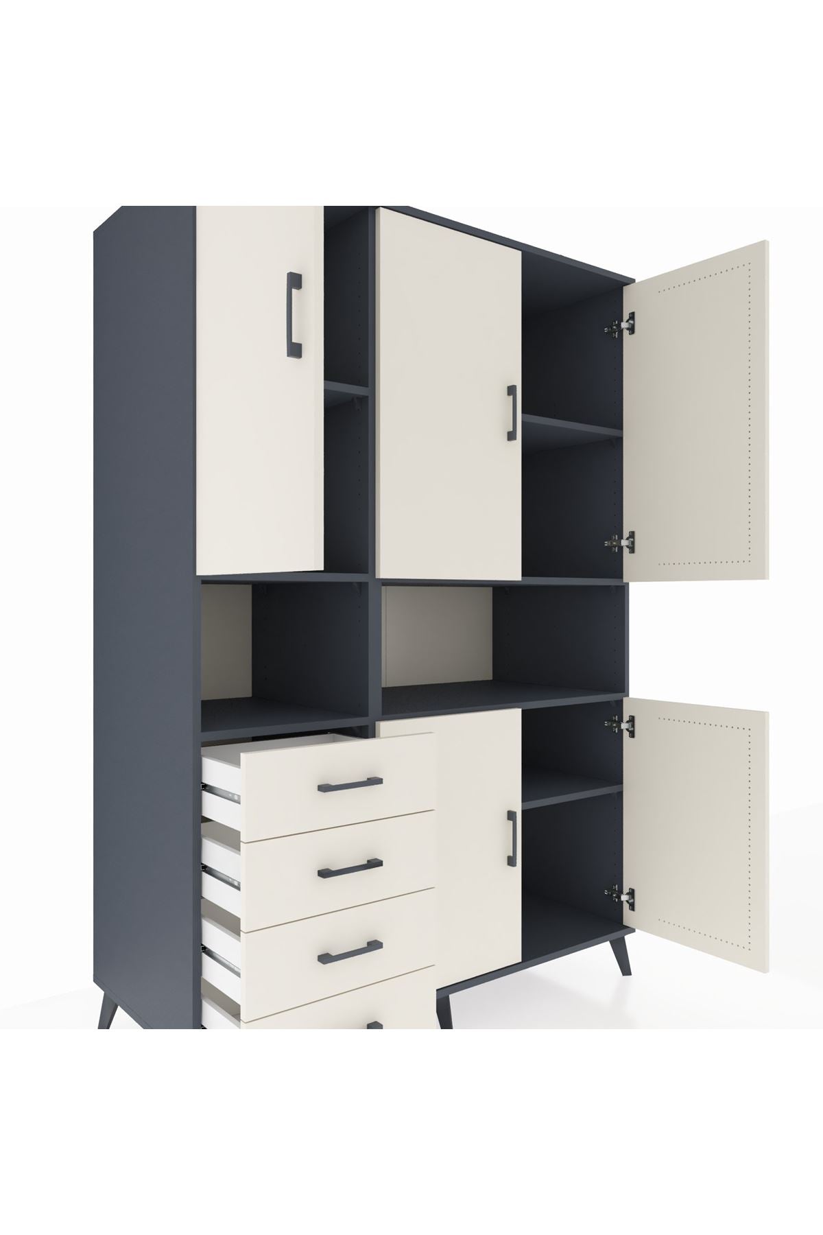Kronos Dolap 7 Raflı 4 Çekmeceli 5 Kapaklı 132x59x195 Antrasit-Aytaşı/Aytaşı