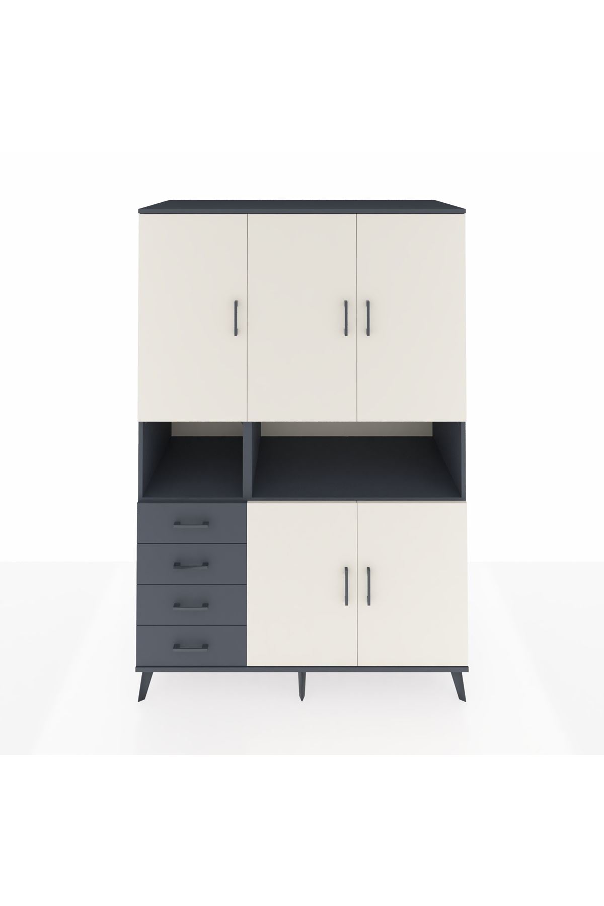 Kronos Dolap 7 Raflı 4 Çekmeceli 5 Kapaklı 132x59x195 Antrasit-Aytaşı/Antrasit