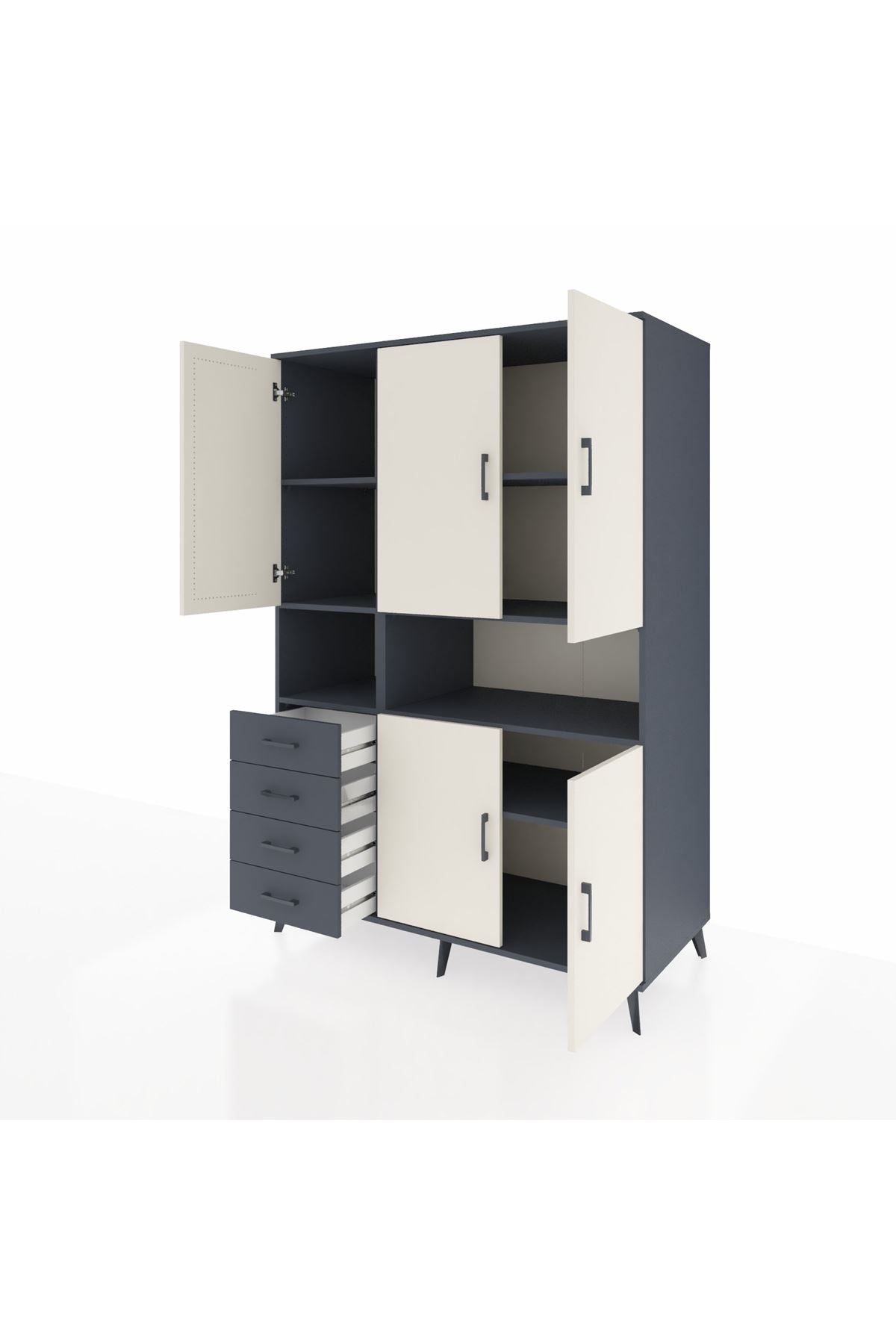 Kronos Dolap 7 Raflı 4 Çekmeceli 5 Kapaklı 132x59x195 Antrasit-Aytaşı/Antrasit