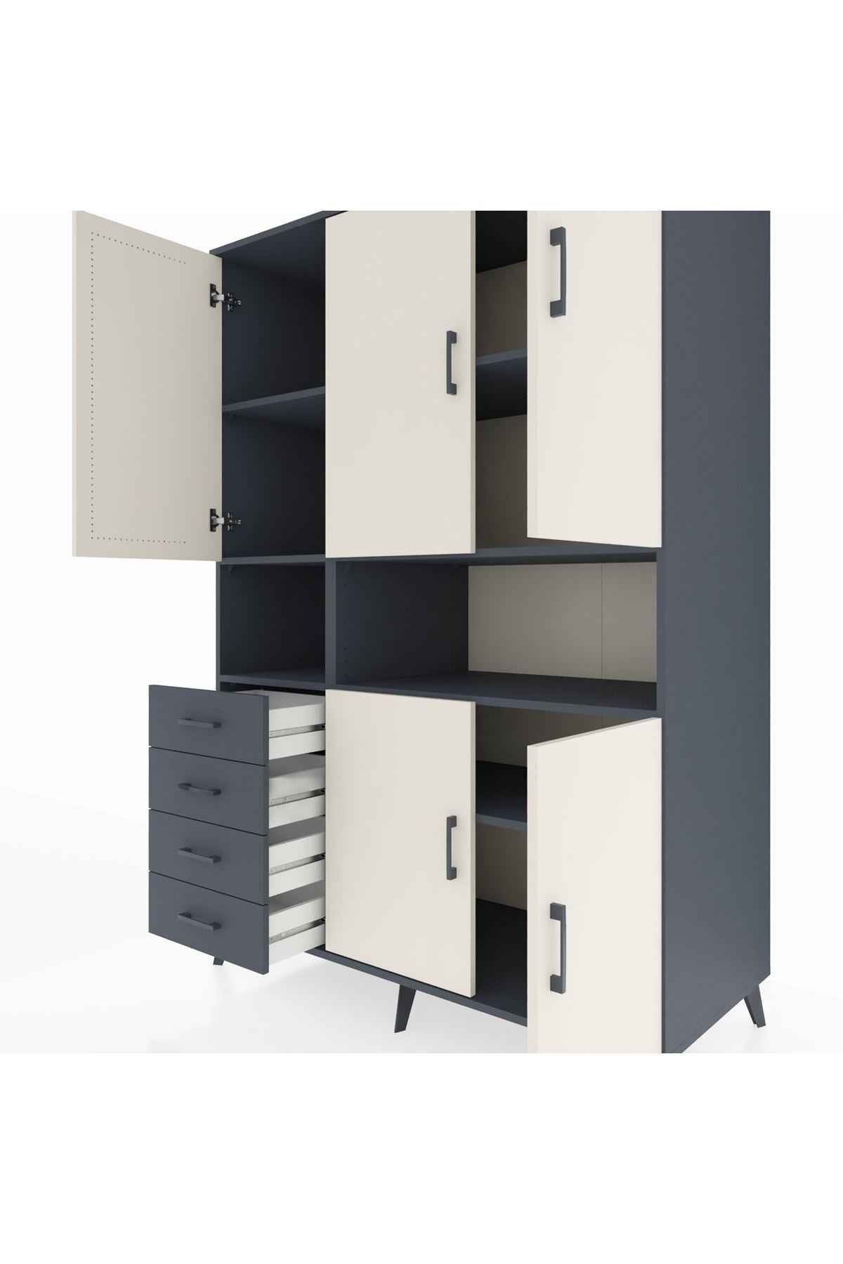 Kronos Dolap 7 Raflı 4 Çekmeceli 5 Kapaklı 132x59x195 Antrasit-Aytaşı/Antrasit