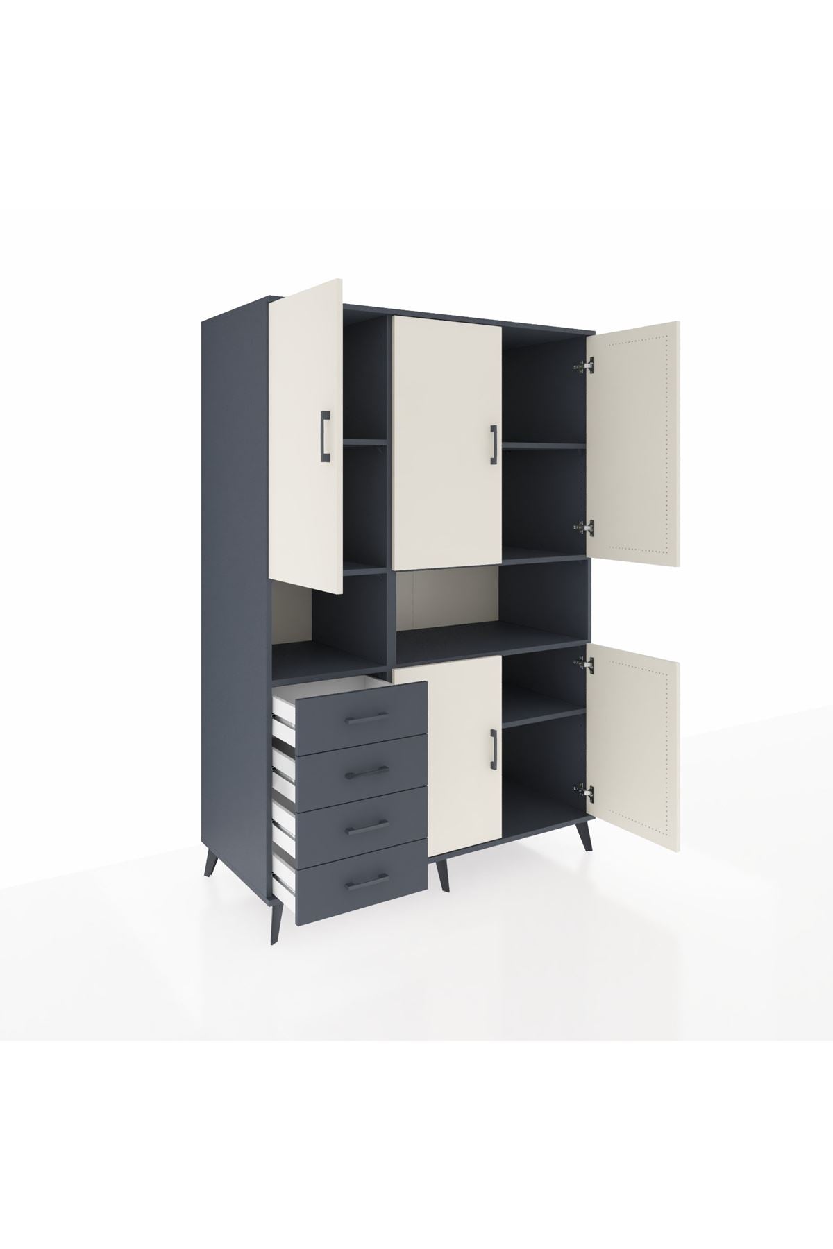 Kronos Dolap 7 Raflı 4 Çekmeceli 5 Kapaklı 132x59x195 Antrasit-Aytaşı/Antrasit