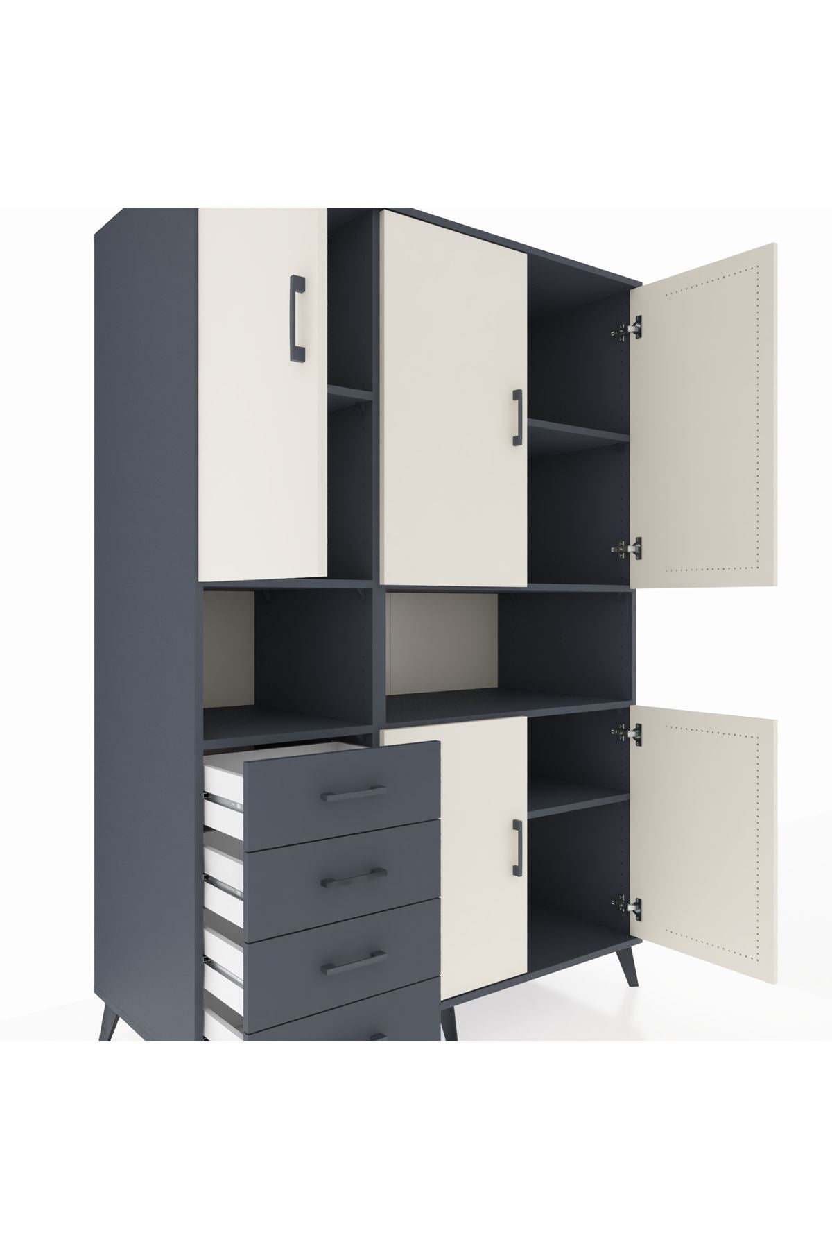 Kronos Dolap 7 Raflı 4 Çekmeceli 5 Kapaklı 132x59x195 Antrasit-Aytaşı/Antrasit